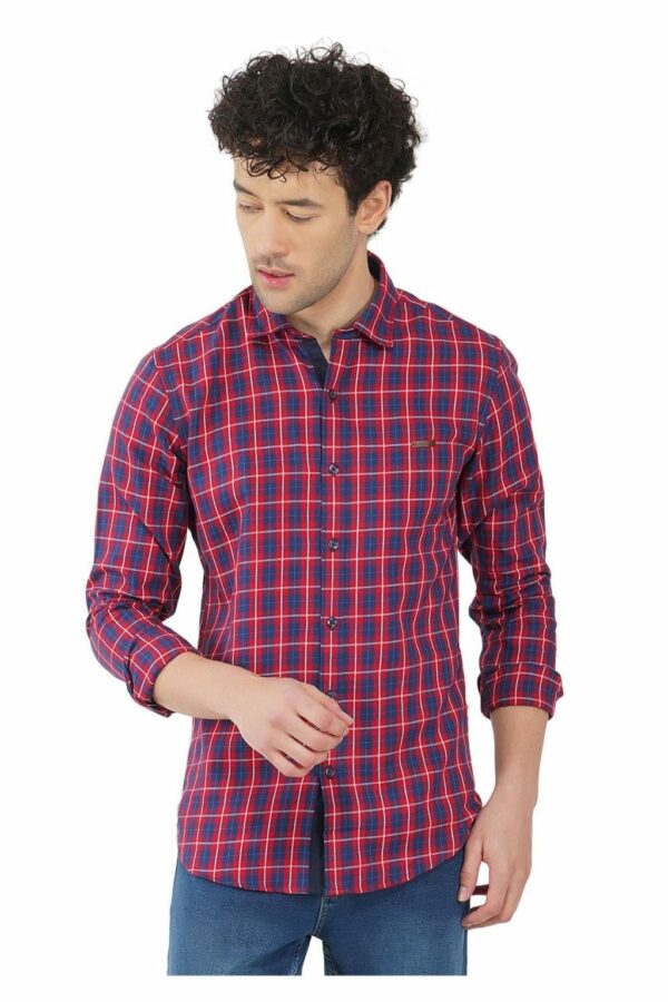 Blue & Red Checks Formal Slim Fit Shirt for Men - Image 2