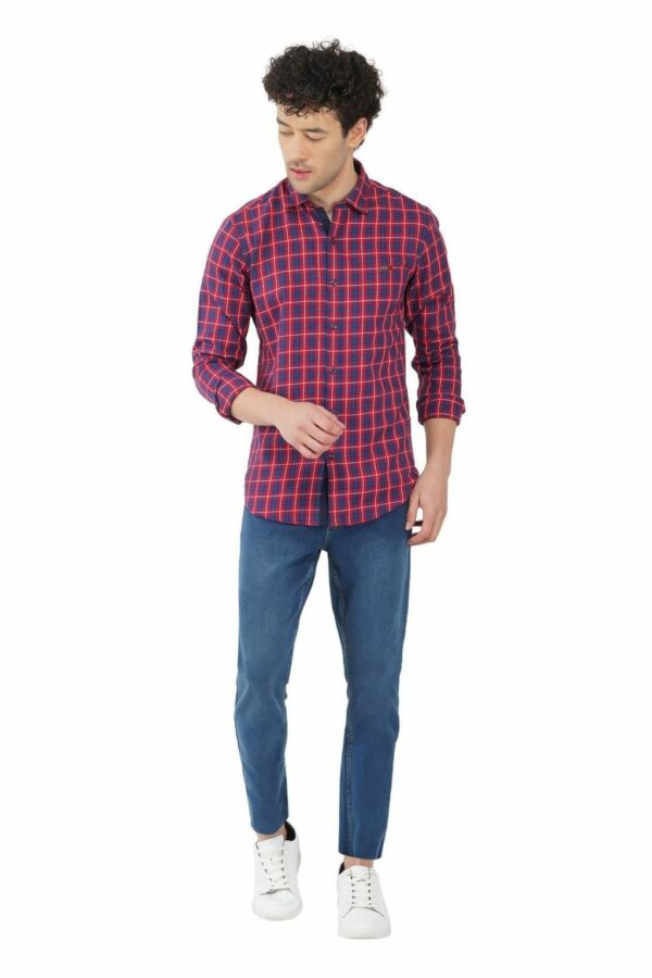 Blue & Red Checks Formal Slim Fit Shirt for Men - Image 3