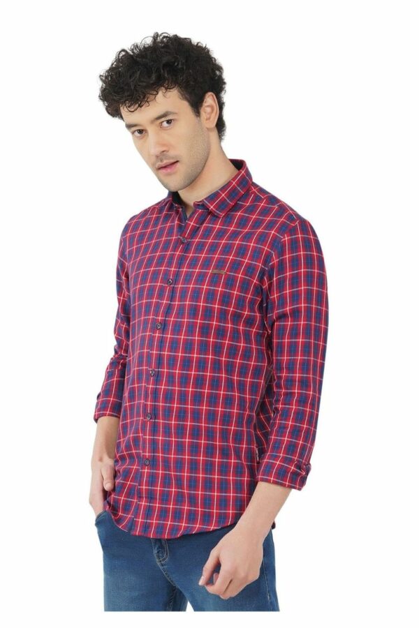 Blue & Red Checks Formal Slim Fit Shirt for Men - Image 4