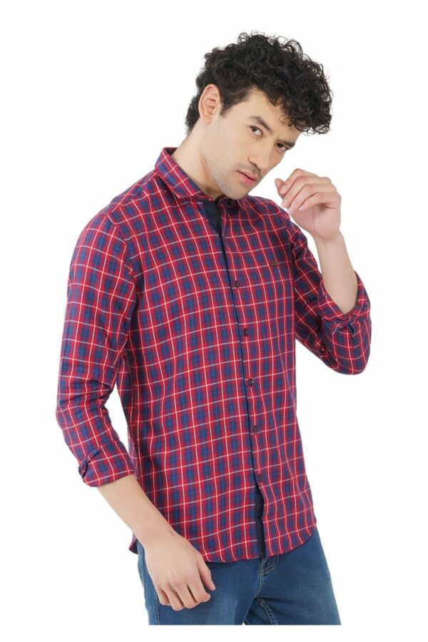 Blue & Red Checks Formal Slim Fit Shirt for Men - Image 5