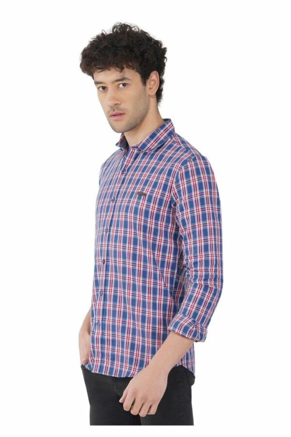 Blue Formals Checkers 100% Cotton Slim Fit Shirt for Men - Image 4