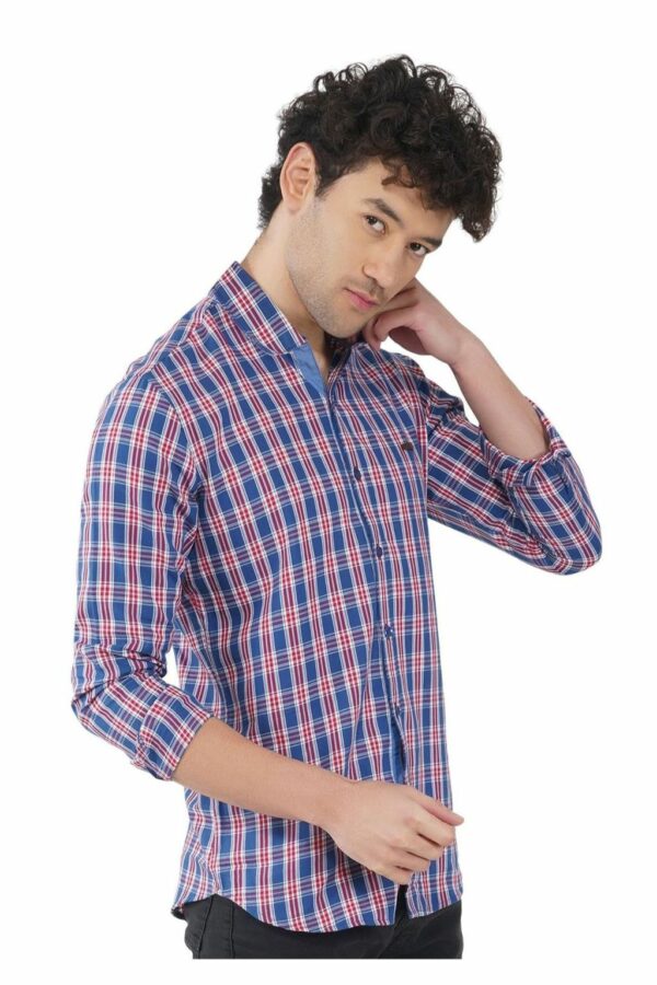 Blue Formals Checkers 100% Cotton Slim Fit Shirt for Men - Image 5