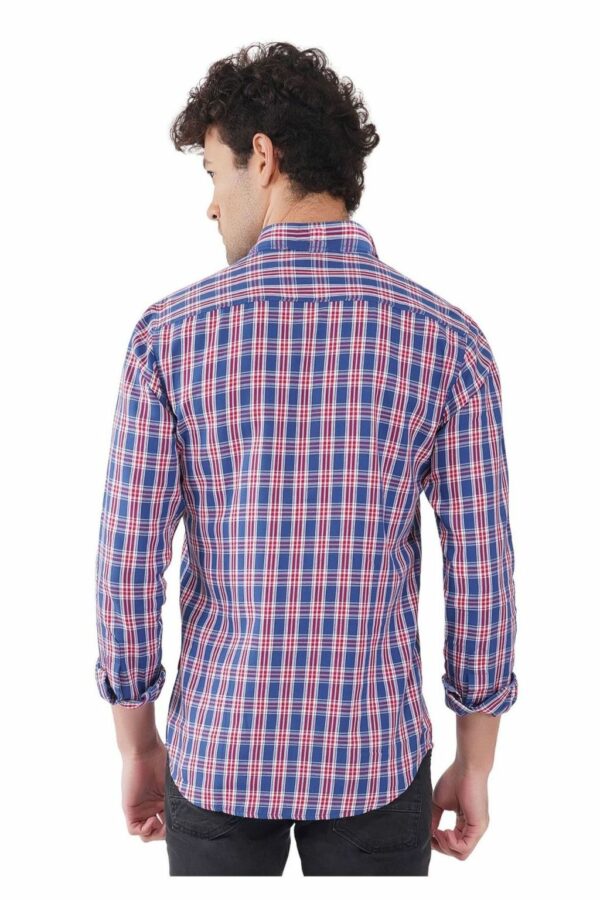 Blue Formals Checkers 100% Cotton Slim Fit Shirt for Men - Image 6