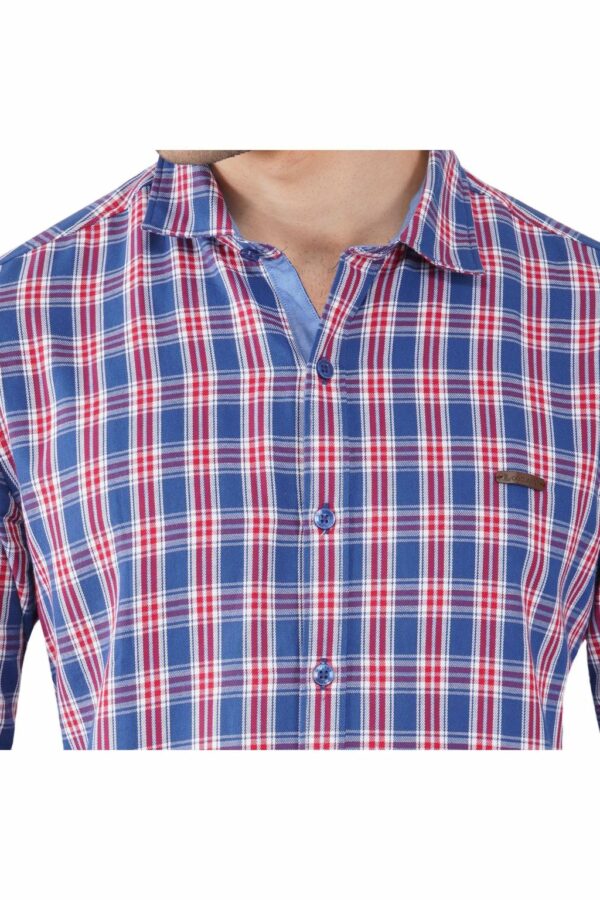 Blue Formals Checkers 100% Cotton Slim Fit Shirt for Men - Image 7