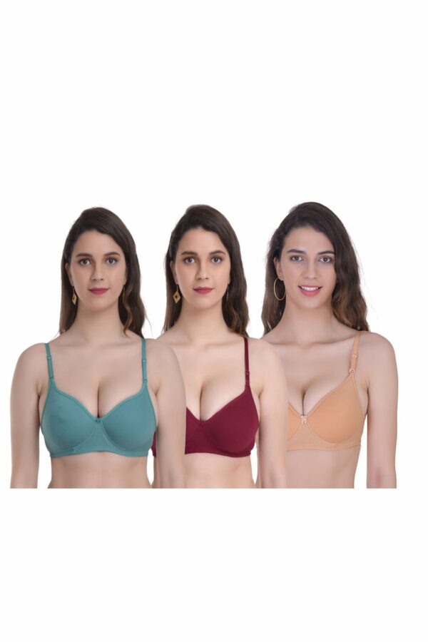 Mynte Green/Maroon/Beige Bra Combo Rich Cotton Lightly Padded Non-Wired Full Cup Regular Bra (Pack of 3)