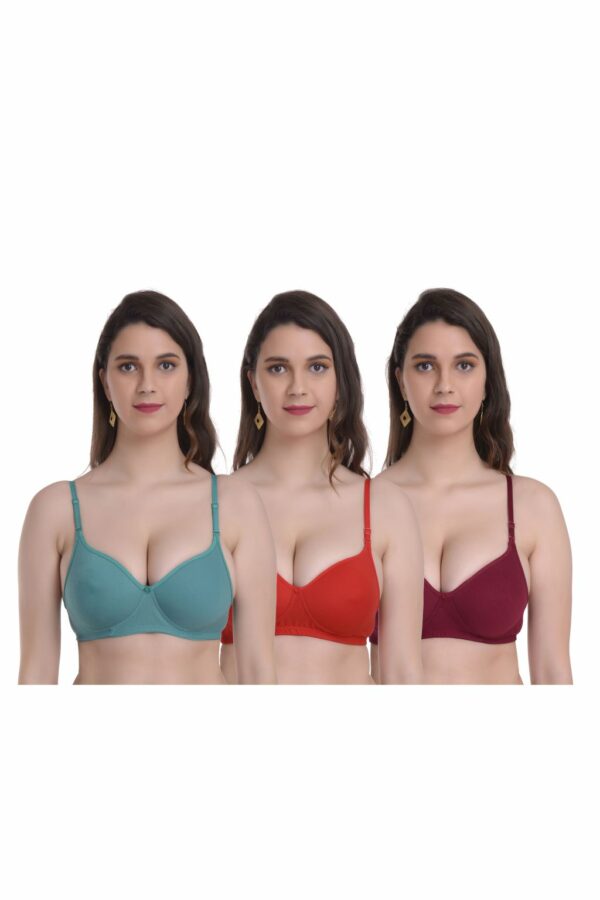 Mynte Green/Red/Maroon Bra Combo Rich Cotton Lightly Padded Non-Wired Full Cup Regular Bra (Pack of 3)