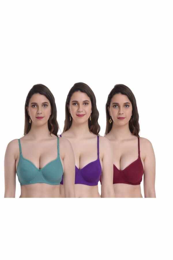 Mynte Green/Purple/Maroon Bra Combo Rich Cotton Lightly Padded Non-Wired Full Cup Regular Bra (Pack of 3)