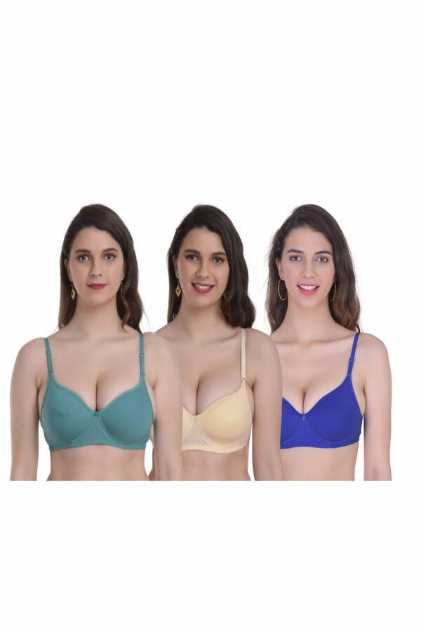 Mynte Green/Yellow/Blue Bra Combo Rich Cotton Lightly Padded Non-Wired Full Cup Regular Bra (Pack of 3)