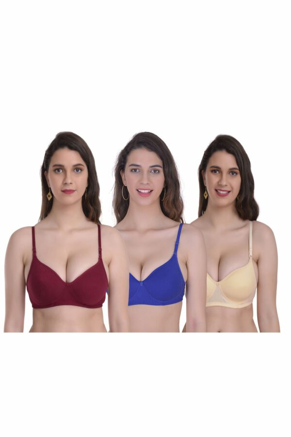 Mynte Maroon/Blue/Yellow Bra Combo Rich Cotton Lightly Padded Non-Wired Full Cup Regular Bra (Pack of 3)