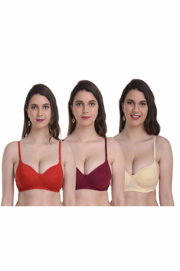 Mynte Red/Maroon/Yellow Bra Combo Rich Cotton Lightly Padded Non-Wired Full Cup Regular Bra (Pack of 3)