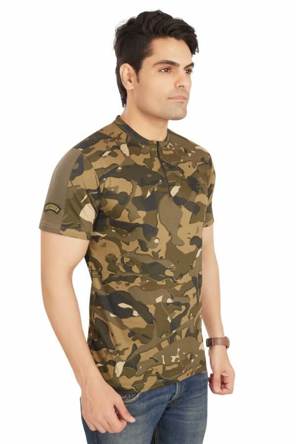 Camo Half Sleeves Zipped Round Neck T-Shirt for Men - Image 2