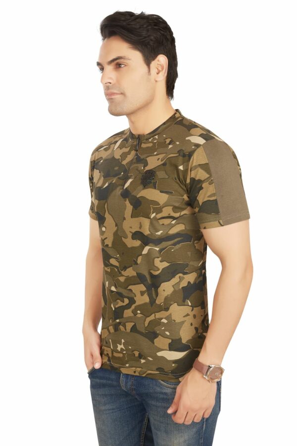 Camo Half Sleeves Zipped Round Neck T-Shirt for Men - Image 5