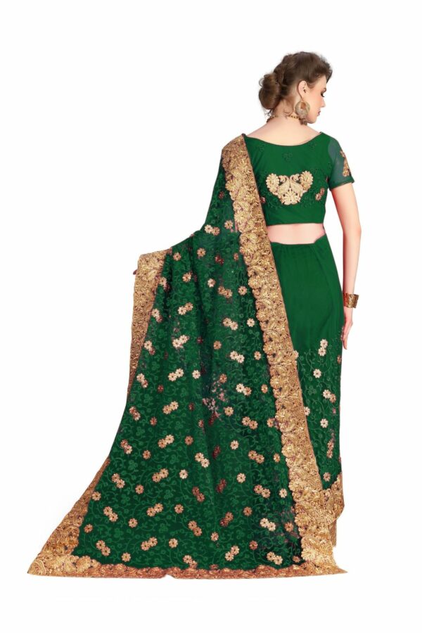 Dark Green Saree with Blouse Piece Women's Heavy Embroidery Work Saree - Image 2