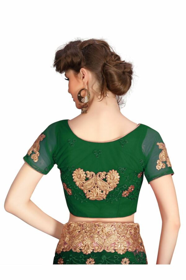 Dark Green Saree with Blouse Piece Women's Heavy Embroidery Work Saree - Image 4