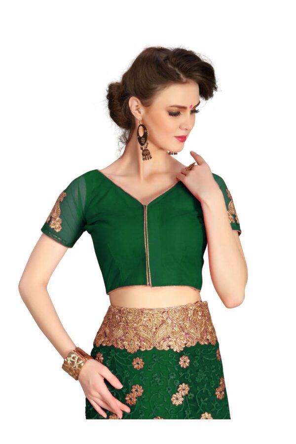 Dark Green Saree with Blouse Piece Women's Heavy Embroidery Work Saree - Image 5