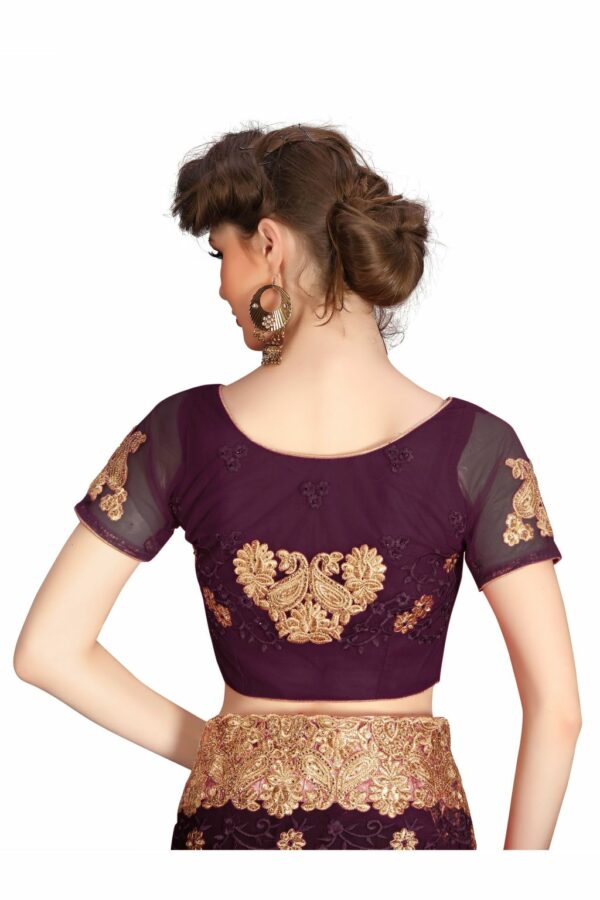 Purple Saree with Blouse Piece Women's Heavy Embroidery Work Saree - Image 4