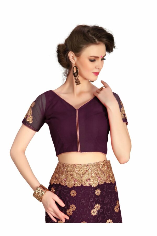 Purple Saree with Blouse Piece Women's Heavy Embroidery Work Saree - Image 5