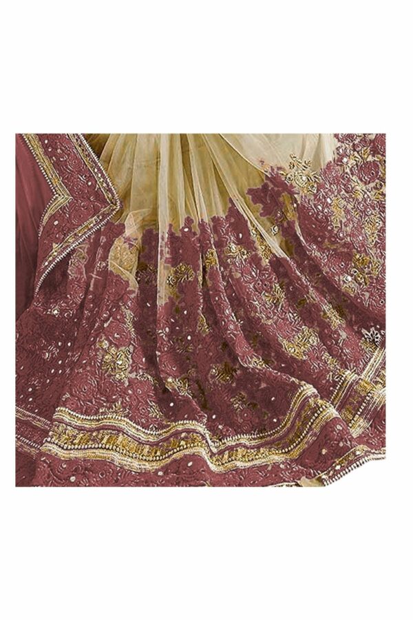 Light Brown. Saree with Blouse Piece Women's Heavy Embroidery Work Saree - Image 3