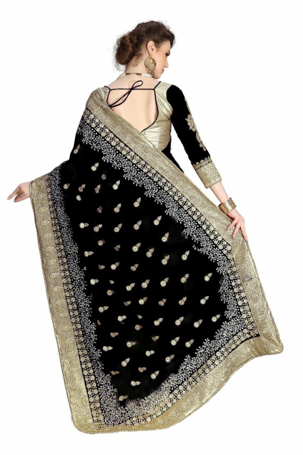 Black Saree with Blouse Piece Women's Heavy Embroidery Work Saree - Image 2