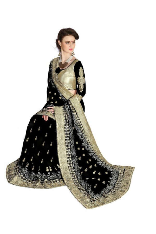 Black Saree with Blouse Piece Women's Heavy Embroidery Work Saree - Image 3