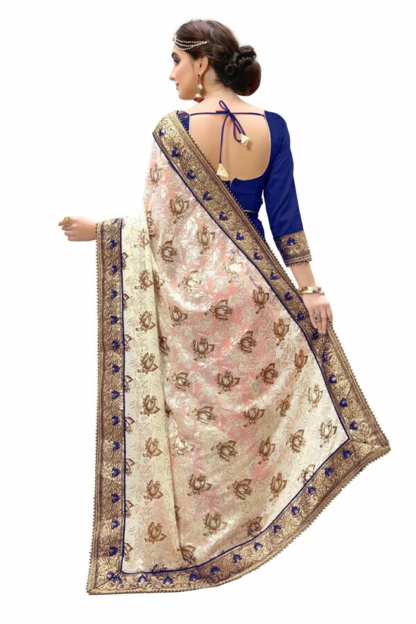 Blue Saree with Blouse Piece Women's Heavy Embroidery Work Saree - Image 2