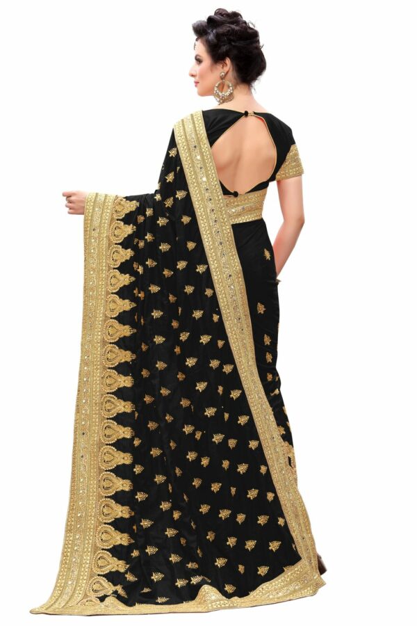 Black Saree with Blouse Piece Women's Heavy Embroidery Work Saree - Image 2