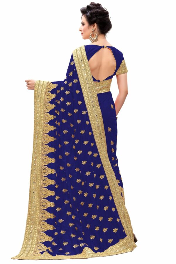 Blue Saree with Blouse Piece Women's Heavy Embroidery Work Saree - Image 2