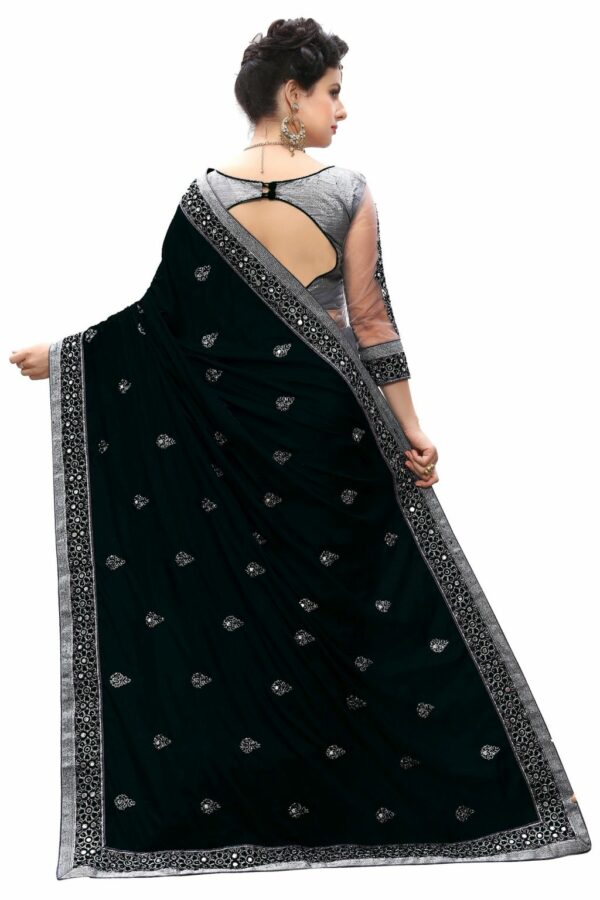 Black Saree with Blouse Piece Women's Heavy Embroidery Work Saree - Image 2