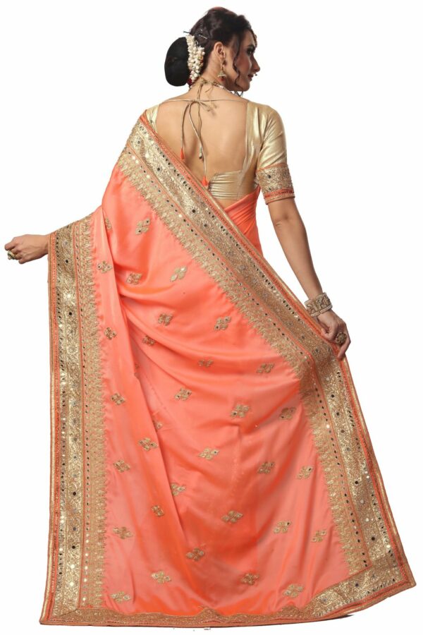 Peach Saree with Blouse Piece Women's Heavy Embroidery Work Saree - Image 2