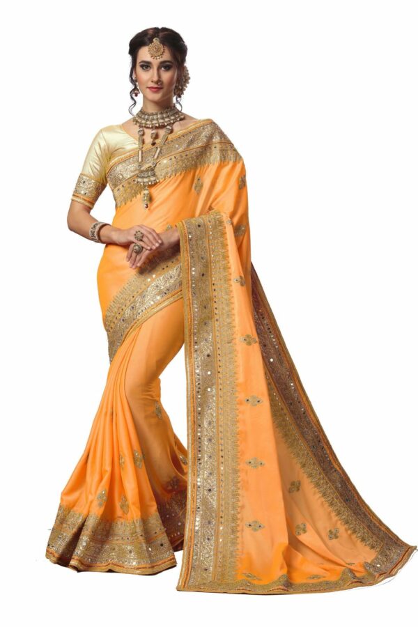 Yellow Saree with Blouse Piece Women's Heavy Embroidery Work Saree