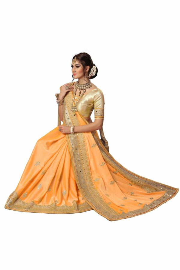 Yellow Saree with Blouse Piece Women's Heavy Embroidery Work Saree - Image 3