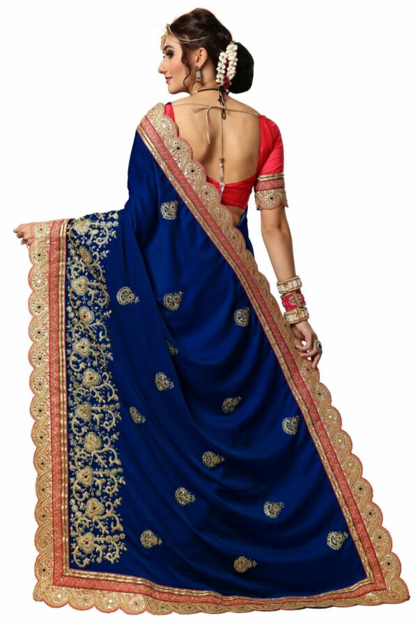 Blue Saree with Blouse Piece Women's Heavy Embroidery Work Saree - Image 2