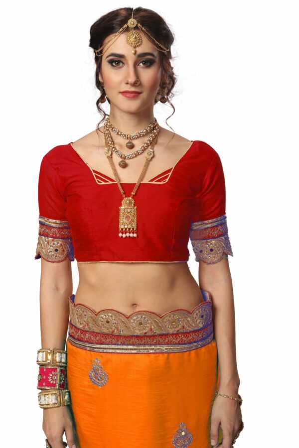 Orange Saree with Blouse Piece Women's Heavy Embroidery Work Saree - Image 4