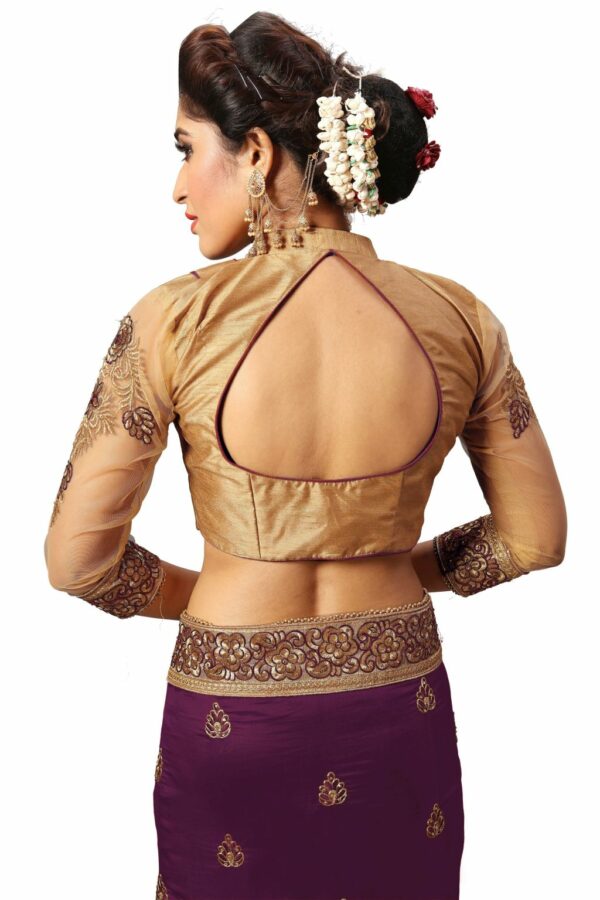 Purple Saree with Blouse Piece Women's Heavy Embroidery Work Saree - Image 4