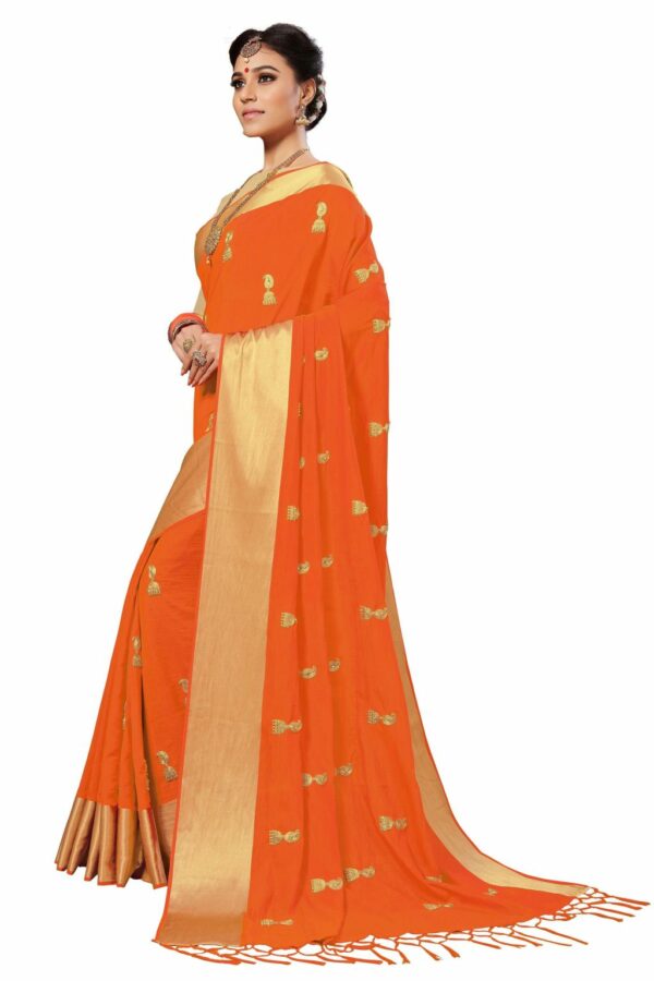 Orange Saree with Blouse Piece Women's Heavy Embroidery Work Saree - Image 3