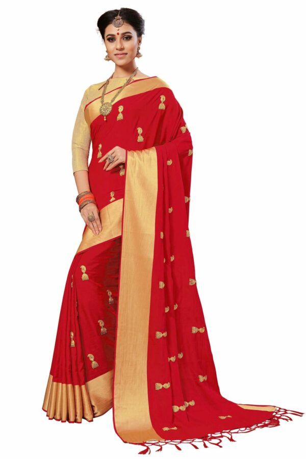 Red Saree with Blouse Piece Women's Heavy Embroidery Work Saree