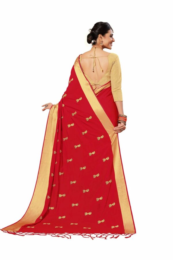 Red Saree with Blouse Piece Women's Heavy Embroidery Work Saree - Image 2