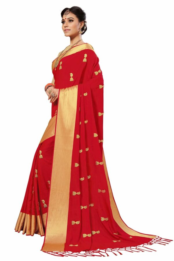 Red Saree with Blouse Piece Women's Heavy Embroidery Work Saree - Image 3