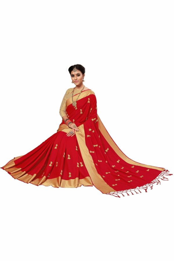 Red Saree with Blouse Piece Women's Heavy Embroidery Work Saree - Image 4