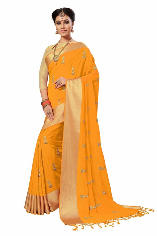 Yellow Saree with Blouse Piece Women's Heavy Embroidery Work Saree