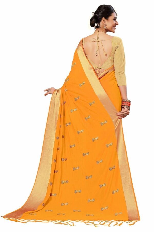 Yellow Saree with Blouse Piece Women's Heavy Embroidery Work Saree - Image 2