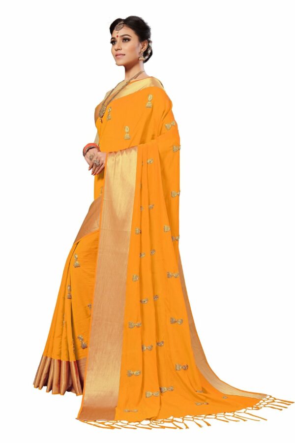 Yellow Saree with Blouse Piece Women's Heavy Embroidery Work Saree - Image 3