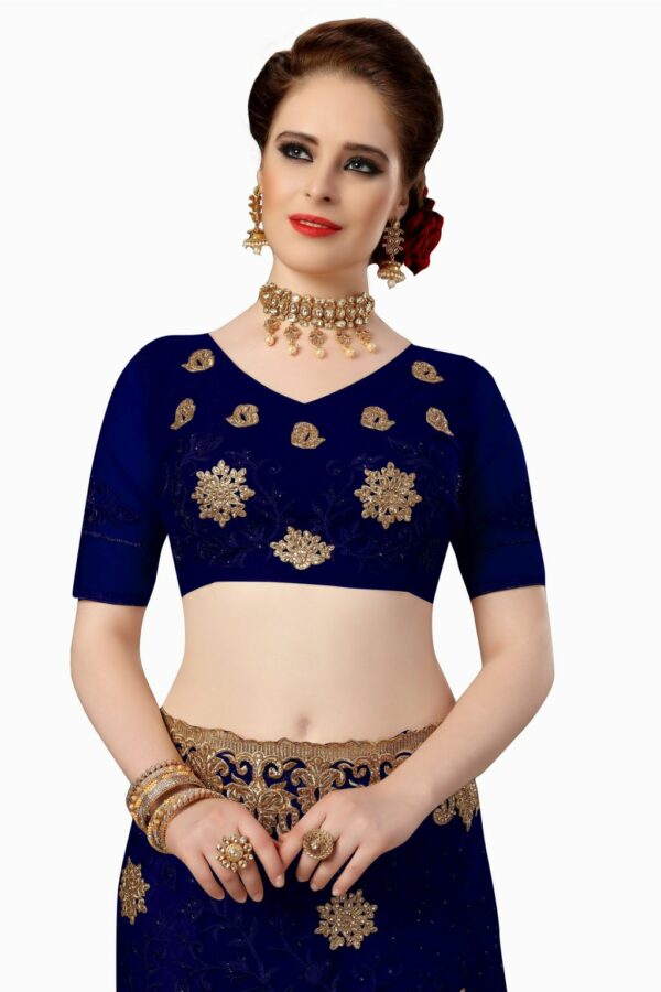 Blue Saree with Blouse Piece Women's Heavy Embroidery Work Saree - Image 4