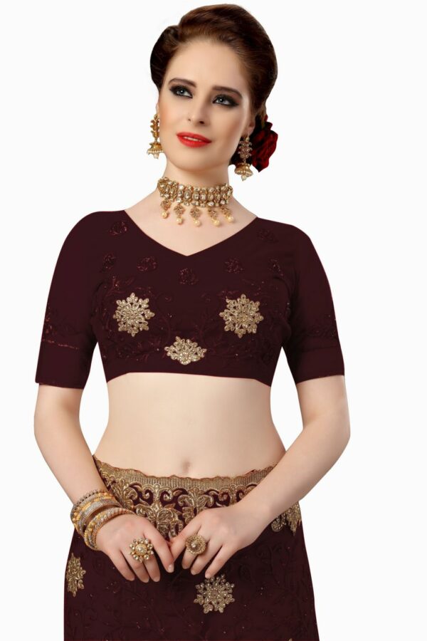 Brown Saree with Blouse Piece Women's Heavy Embroidery Work Saree - Image 4