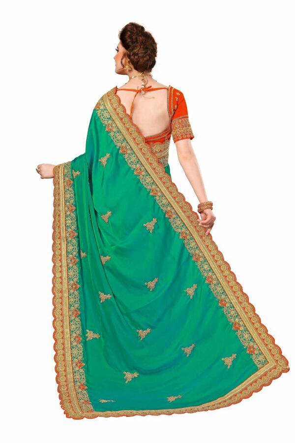 Green Saree with Blouse Piece Women's Heavy Embroidery Work Saree - Image 2