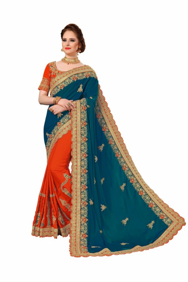 Morpeach Saree with Blouse Piece Women's Heavy Embroidery Work Saree