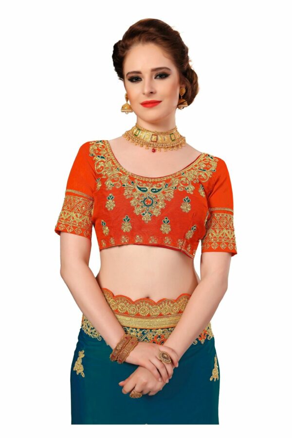 Morpeach Saree with Blouse Piece Women's Heavy Embroidery Work Saree - Image 4