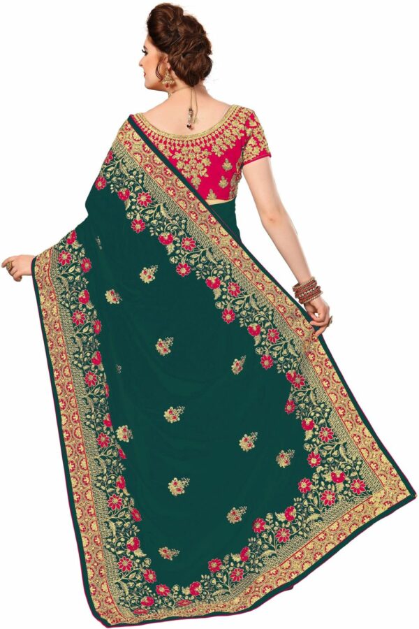 Morpeach Saree with Blouse Piece Women's Heavy Embroidery Work Saree - Image 2