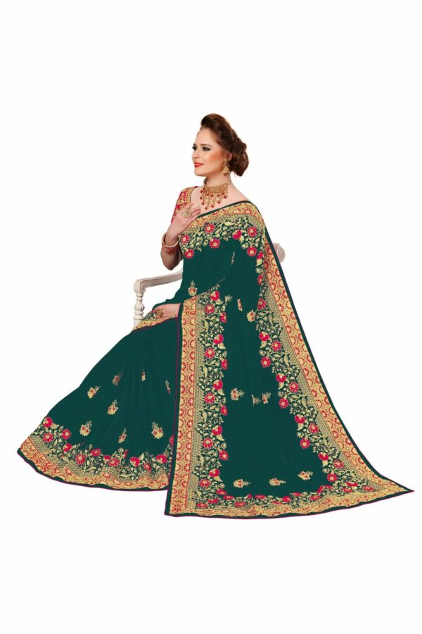 Morpeach Saree with Blouse Piece Women's Heavy Embroidery Work Saree - Image 3