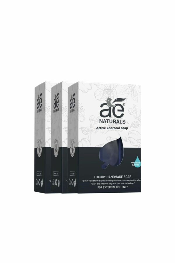 AE Naturals Active Charcoal Herbal Handmade Soap 100g Pack of 3 - Image 2